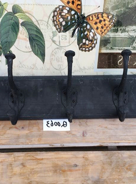 外贸出口余单 实木做旧黑色铁艺五挂钩挂架 美式乡村ZAKKA壁挂架