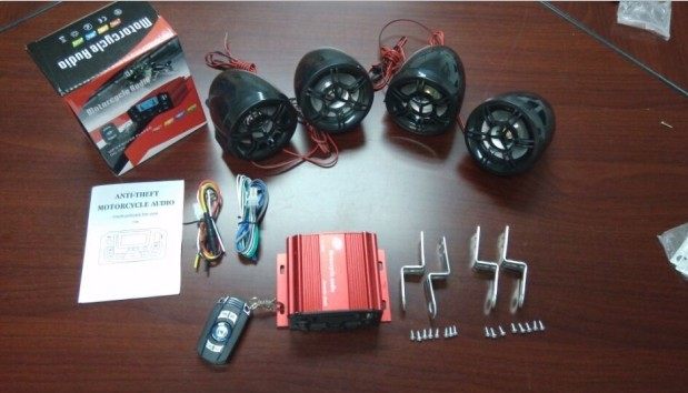 摩托车配件4声道大功率功放超响音响喇叭MP3收音机防盗报警器包邮