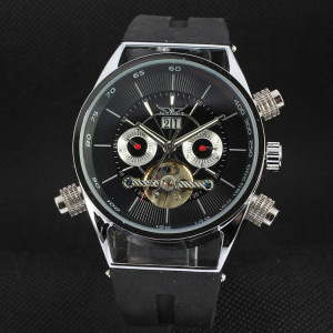 JARAGAR条钉刻度镂空日历机械橡胶带手表448