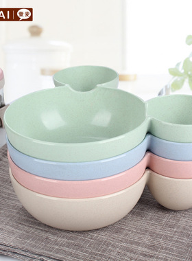 小麦秸秆儿童饭碗米奇造型卡通餐盘分格盘子婴儿辅食餐具水果