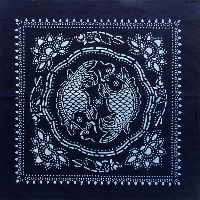 新款乌镇装饰画布蓝印花布多功能实惠方巾纯棉48*48cm太极双鱼款