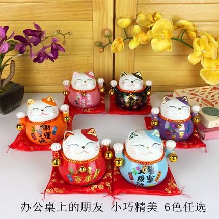 招财猫摆件 小号迷你陶瓷存钱罐家居办公桌摆件 创意储蓄罐小礼物