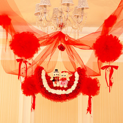 婚庆结婚用品婚房装饰布置创意拉花套餐婚礼新房挂饰花球纱幔