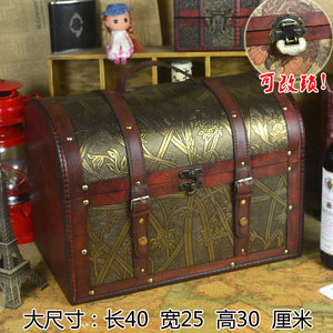 古风木箱子仿古带锁箱子复古证件玩具收纳箱百宝箱密室道具软装饰