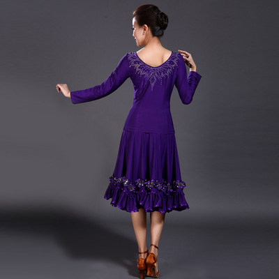 高品质交谊舞裙新款修身显瘦深紫