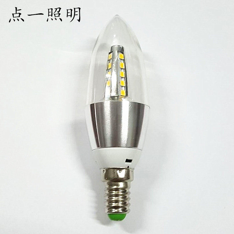 led蜡烛灯泡 e14小螺口 e27灯泡5W尖泡拉尾水晶吊灯光源白光暖白