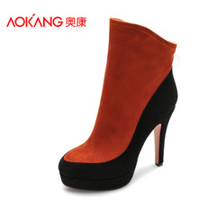 Aokang shoes autumn/winter new products in Europe and suede pointy side zipper short tube ultra short boots high heel platform boots