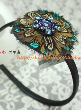 欧美风蓝绿色羽毛串珠花朵发卡