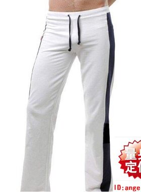 韩版男士时尚白色黑边长裤宽松健身裤男式家居运动瑜伽裤休闲长裤