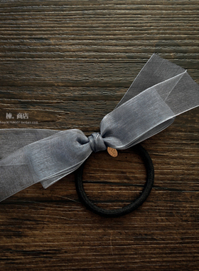 日本发饰Reefur rinka梨花梦幻蓝灰色雪纺纱大蝴蝶结发圈皮筋头花