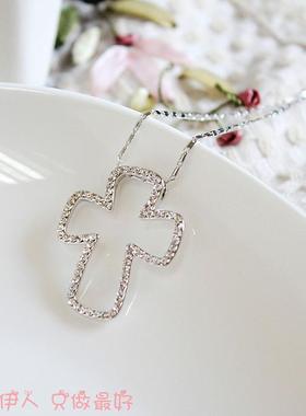 银色镂空十字架闪亮防过敏小项链