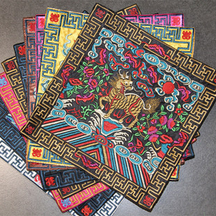 补子绣片民族风鼠标垫牡丹花 工艺礼品绣片 鼠标垫电话垫外事礼品