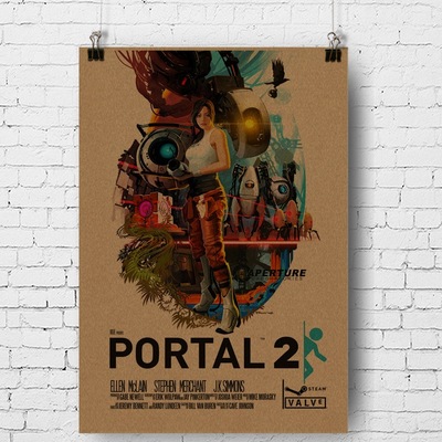 portal 传送门 2 复古牛皮纸装饰画游戏海报