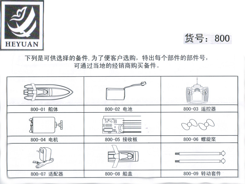 HEYUAN.800合源遥控快艇配件大全 电池 遥控器 接收板 螺旋桨电机