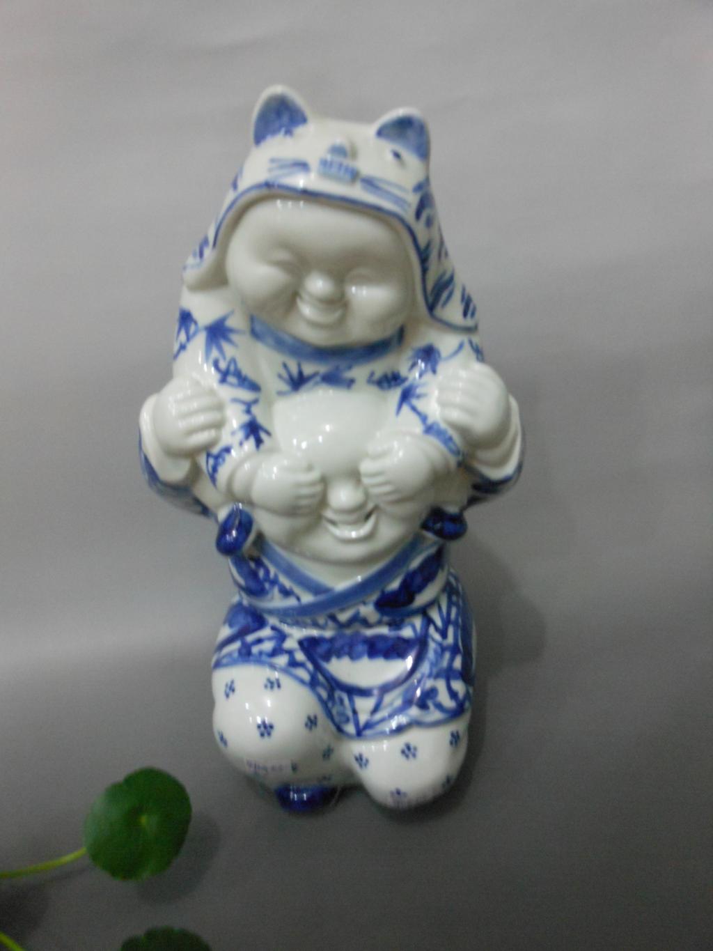 景德镇陶瓷人物雕塑青花童子娃娃摆件 新房家居装饰品 结婚礼物