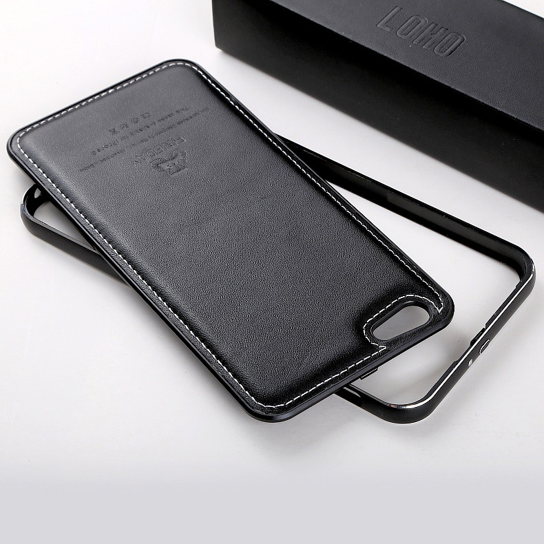 iMatch Aluminum Metal Bumper Genuine Leather Back Cover Case for Apple iPhone 6S/6 & iPhone 6S Plus/6 Plus