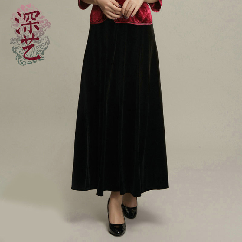 深艺秋冬季中式大摆裙半身裙长裙丝绒长裙复古纯色黑色时尚中长款|ruв категории Женская одежда, юбка - от Buy2taobao.com для оказания профессиональной услуги покупки агента Taobao