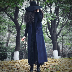 2023秋冬新款女装欧美双面呢过膝超长款西装领马夹羊毛呢马甲外套