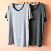 宽松休闲睡衣上衣 睡衣男夏莫代尔圆领镶边短袖 T恤 可外穿