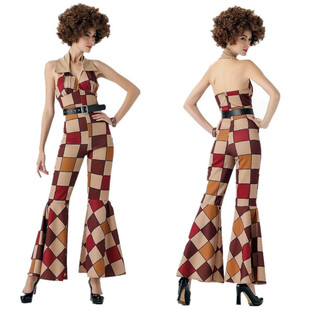 夜店百老汇小丑复古演出服装万圣节性感连体无袖格子收腰套装