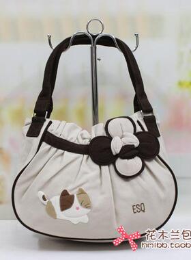 ESQ纯棉帆布包花朵淑女单肩包60658