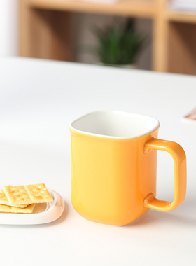 欧式马克杯带盖 色釉杯子陶瓷  创意 橙色绿色陶瓷杯 办公室水杯