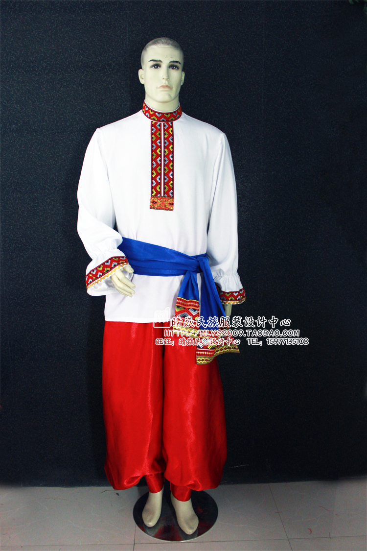 晴焱民族服饰量身定做俄罗斯族服装红白舞台舞蹈演出表演服装男装