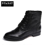 St&Sat/2015 winter leather low on Saturday with England short boots women shoes SS54112656