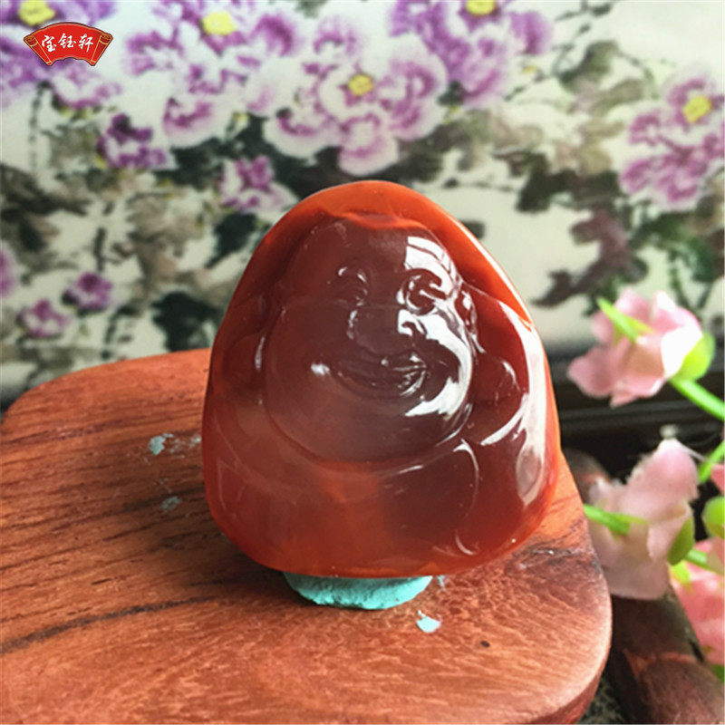 天然凉山南红玛瑙弥勒佛吊坠雕件 玫瑰玉石笑佛雕刻小挂饰项坠