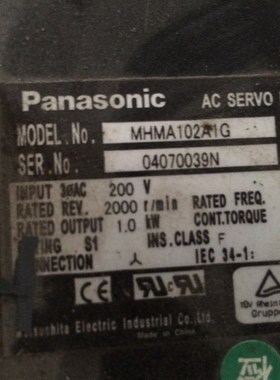松下伺服电机 MHMA102A1G 现货 专业销售维修一体化