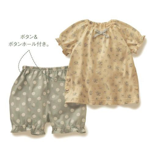 宝宝衣服日系女宝宝小碎花纯棉短袖T恤上衣+圆点短裤两件套装