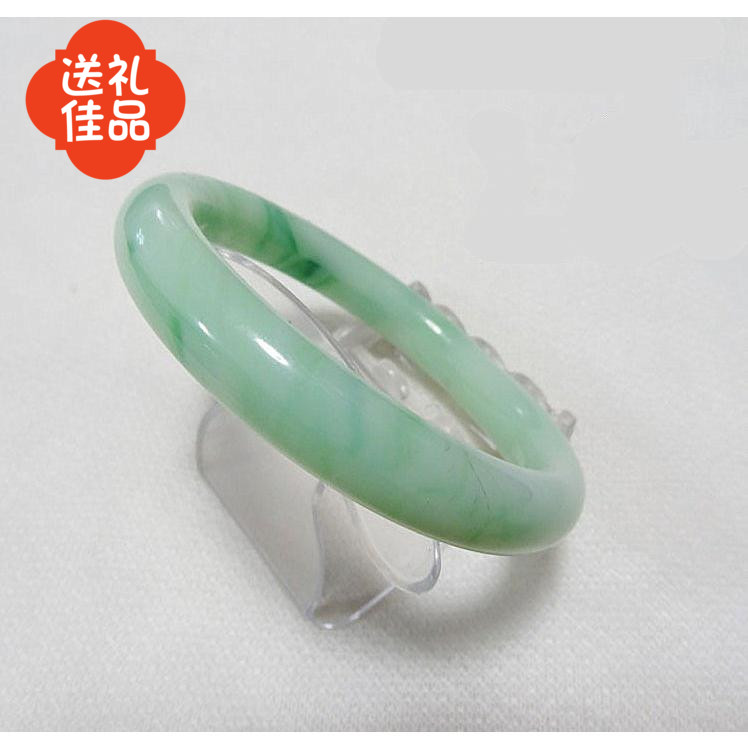 暴款直销热卖玻璃琉璃仿玉翡翠白古玉飘绿手镯江湖首饰圆款民族风