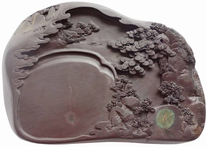 手工雕 老水麻子坑“渔歌晚唱”端砚大石眼26.5cmx18.5cmx5cm