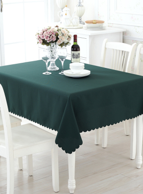 加厚纯色桌布布艺长方形会议桌布办公台布茶几布墨绿色饭店餐桌布