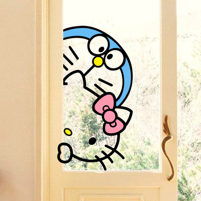 hellokitty猫偷看儿童房玻璃贴