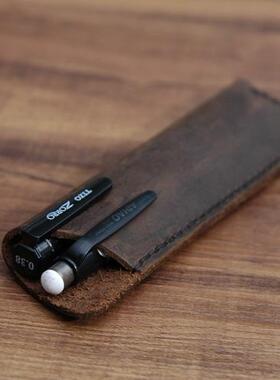 手工缝制真皮牛皮笔袋钢笔套创意简约笔袋保护套枪式笔套雕刻链接