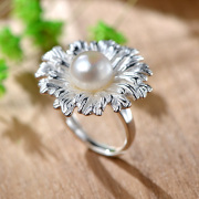 Thai natural Pearl ring 925 Silver ladies and gorgeous flowers exaggerated Korean cute ring wave
