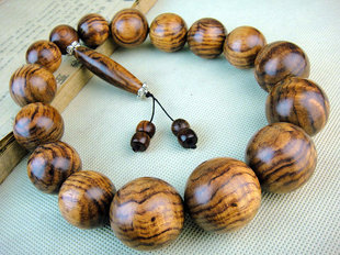 马狮麟海南黄花梨念珠29mm 虎皮纹水波纹海黄佛珠持珠E92号