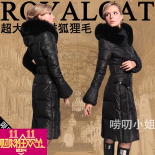 加厚黑色 ROYALCAT2021高档大毛领连帽修身 白鸭绒羽绒服女中长款