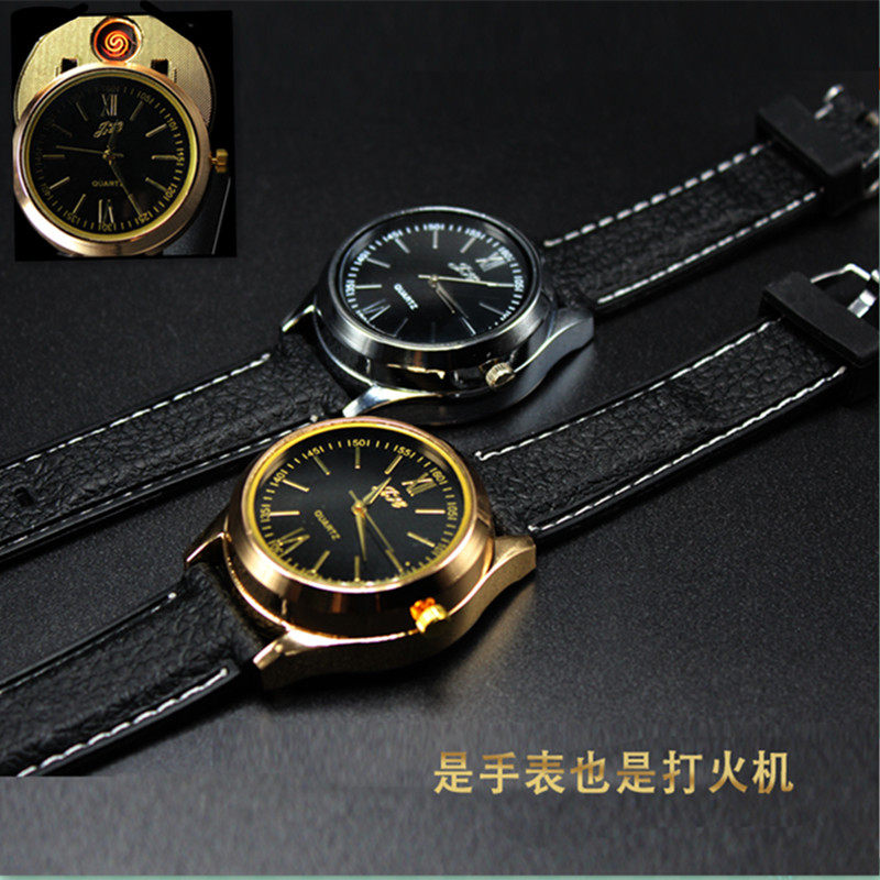 真表盘充电打火机防风金属高档礼品创意个性潮男士精致腕表点烟器