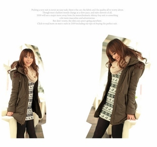 韩版连帽长款女款桃皮绒棉服外套棉袄棉衣 女棉服