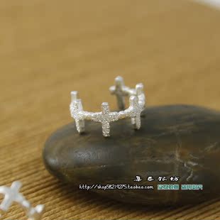 集泰简约s925纯银满天星连排十字架耳骨耳夹女男行过死荫之地同款