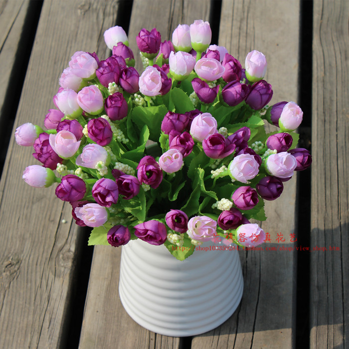 餐桌摆放单支春色玫瑰茶仿真花