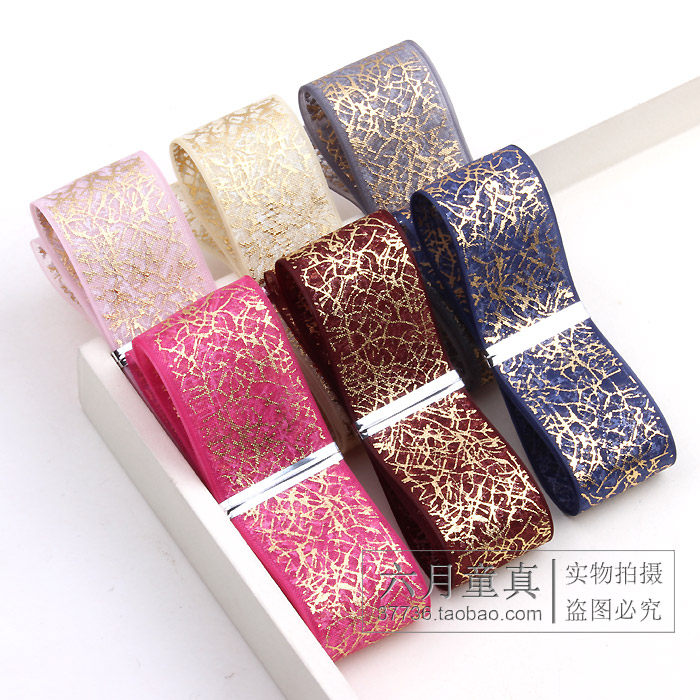 古风烫金水晶雪纱带洛丽塔丝带手工diy自制吧唧托头花发饰品材料