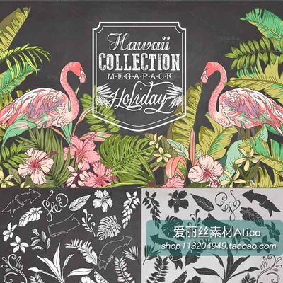 [367]热带植物棕榈芭蕉火烈鸟鸡蛋花背景图 AI矢量设计素材含PNG