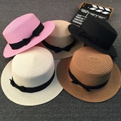 明星同款蝴蝶结草帽夏季遮阳帽女沙滩帽可折叠仿紫外线平顶小礼帽