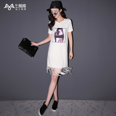 Pre-^@^ summer of seven space space OTHERMIX2015 new mosaic white fimbriate printing short sleeve dress