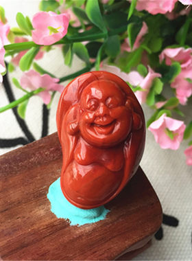 笑佛项坠原石雕刻南红玛瑙