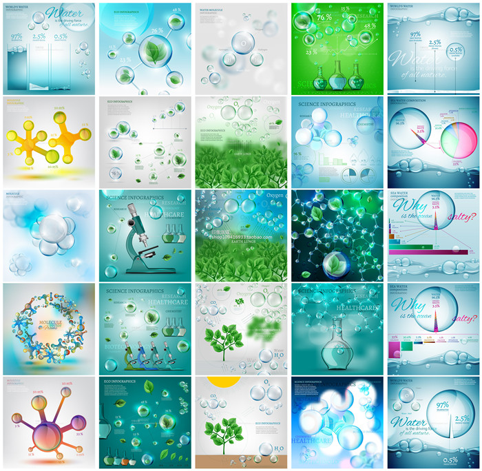 矢量设计素材 生物生态风格信息图图标表格气泡化学分子式图案EPS