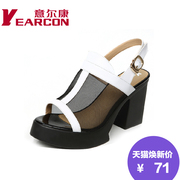 YEARCON/er Kang shoes genuine leather gauze thick in summer with high fish-mouth Lady sandals